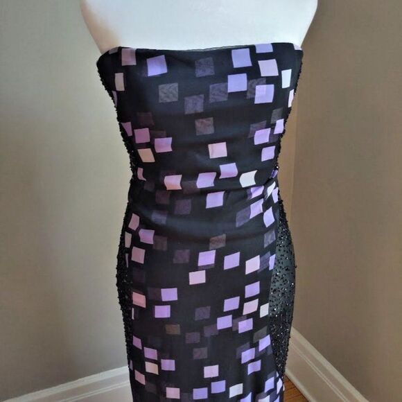 Vintage Y2K Badgley Mischka Gown Strapless Designer Beaded Sheer Wrap Siren 4 - Picture 13 of 15